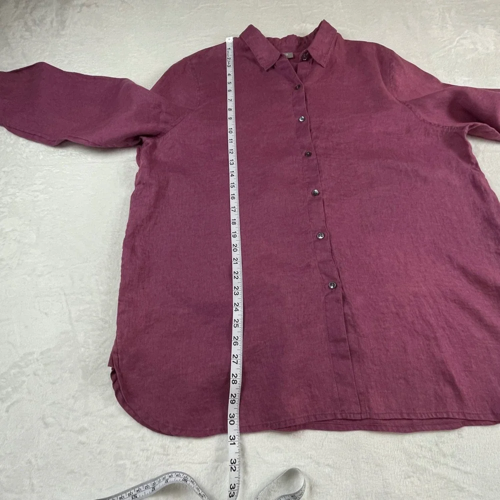 J.Jill Womens XL Tall Plum Purple 100% Linen Button Down Tunic Shirt Top - Picture 3 of 8